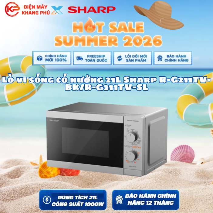 Lò vi sóng có nướng 21L Sharp R-G211TV-BK/R-G211TV-SL