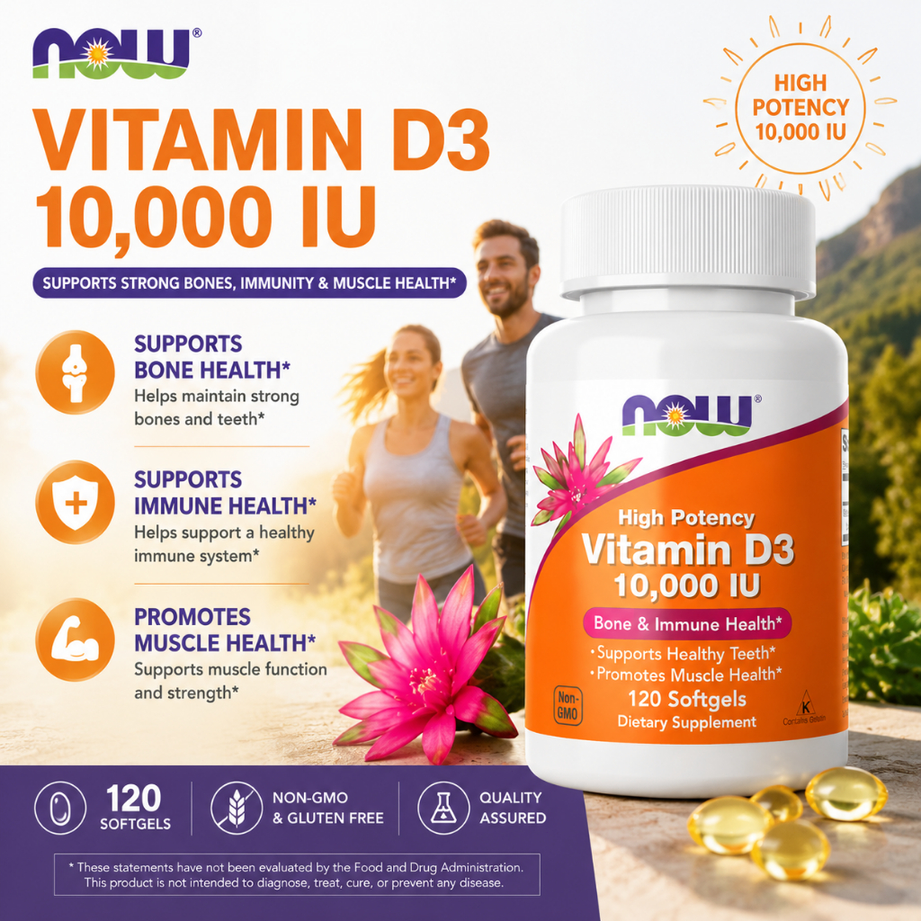 【Nhập khẩu chính hãng từ Mỹ】Viên uống Vitamin D3 Now 2000IU/10000IU giúp xương chắc khỏe, tăng đề kh