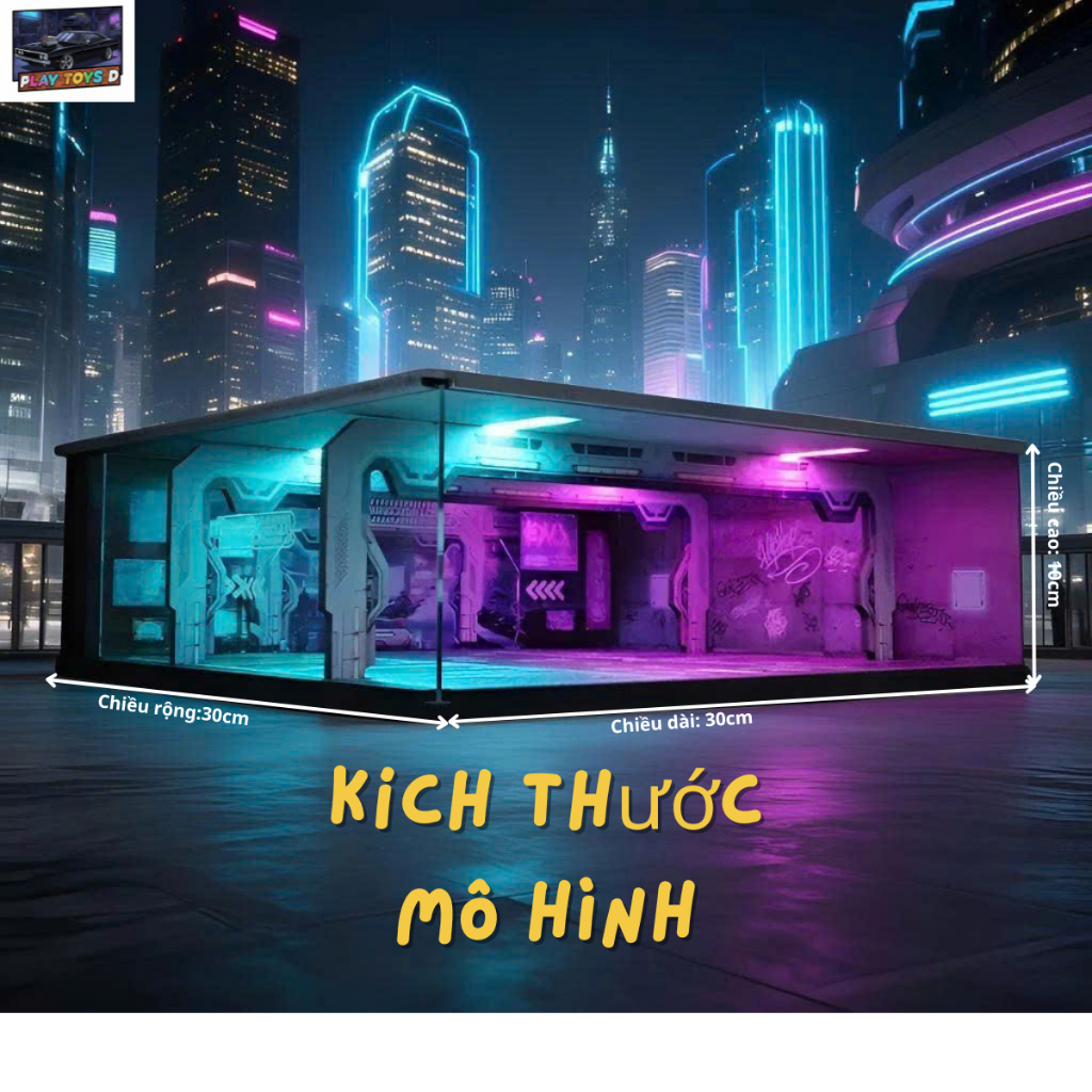Mô Hình Gara Cyberpunk Có Đèn LED Diorama Trưng Bày Xe Mô Hình 1:64 1:43 Decor