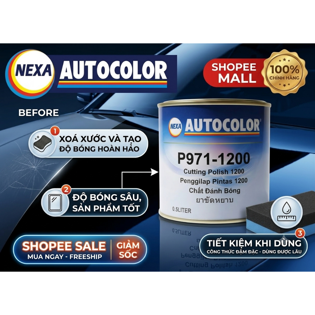 XI ĐÁNH BÓNG NEXA AUTOCOLOR P971-1200 - 500ML – BÁT BÓNG BƯỚC 2, XÓA QUẦNG XOÁY, TẠO ĐỘ BÓNG GƯƠNG