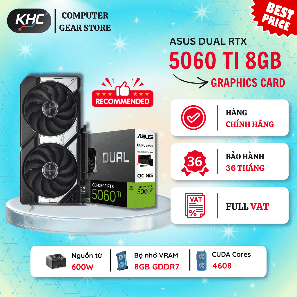 VGA ASUS DUAL RTX 5060 Ti 8GB GDDR7 OC (DUAL-RTX5060TI-O8G) (Full VAT)