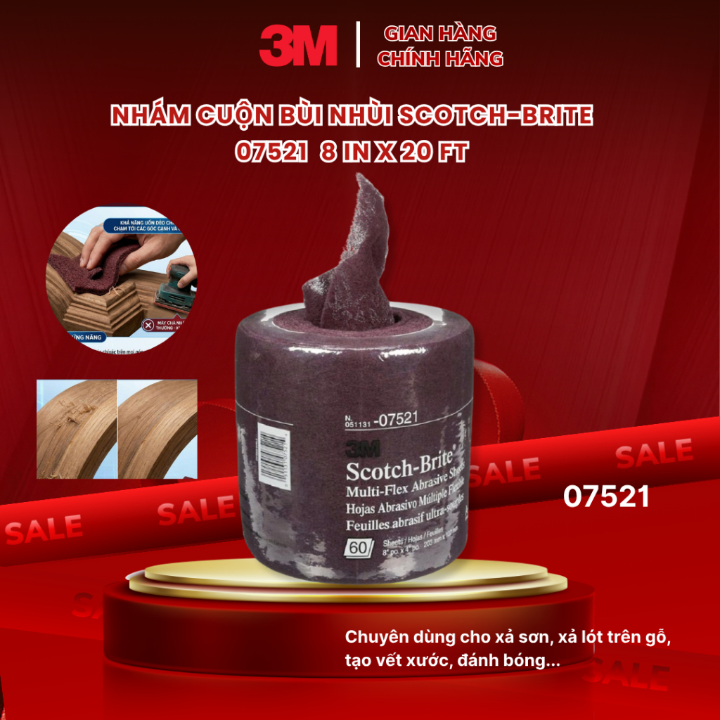 Bùi nhùi 3M Scotch-Brite 07521 hoàn thiện bề mặt 8in x 20ft
