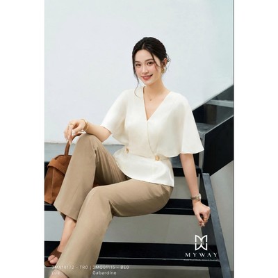 Áo Sơ MI Công Sở Nữ MY WAY Cách Điệu Tay Rộng Bo Eo Lụa Cao Cấp 3MA14172