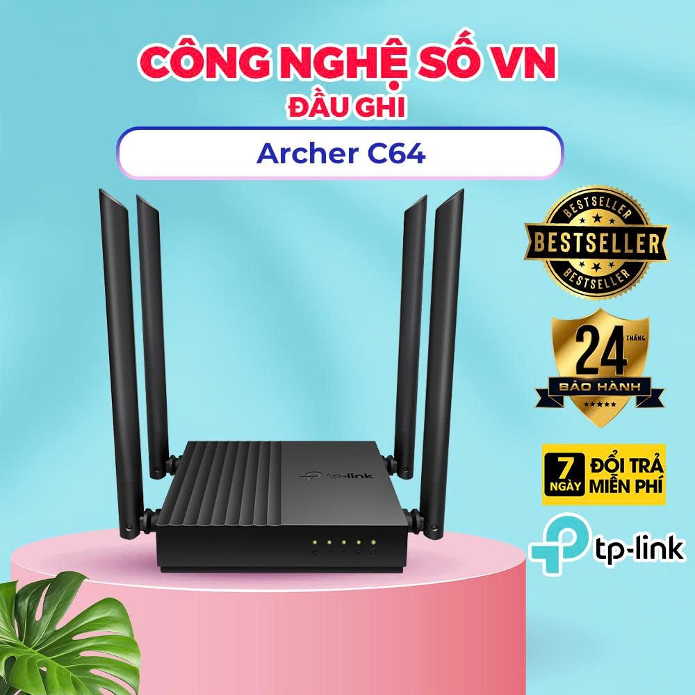 Router WiFi Băng Tần Kép AC1200 TP-LINK Archer C64 - BẢO HÀNH CHÍNH HÃNG 2 NĂM