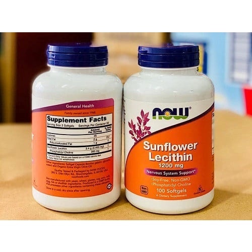 Viên uống chống tắc tia sữa Lecithin 1200mg Now Sunflower Lecithin 100v, Lion House
