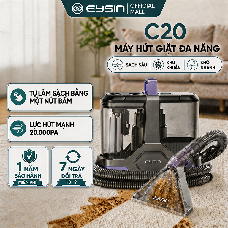 [V] Máy Hút Giặt EYSIN C20 Cơ Bản,  Lực hút mạnh 20.000PA, Hút Đa Năng Hút Nước Và Hút Khô
