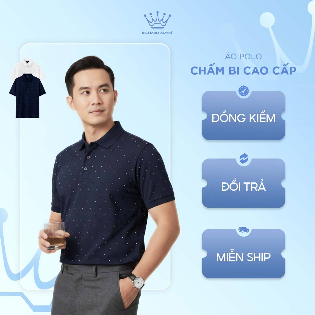 Áo Polo Nam Richard Adam Chấm Bi Cotton Cao Cấp Form Regular Thấm Hút Mồ Hôi Co Giãn PL100326