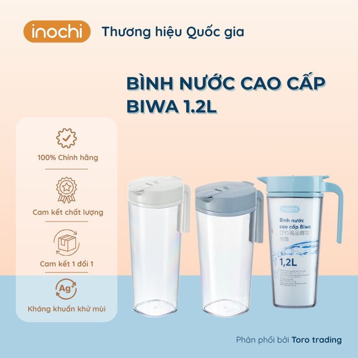 Bình nước cao cấp Biwa | Thiết Kế Ron Silicone Đậy Kín | Miệng Rộng Dễ Vệ Sinh | Biwa Inochi