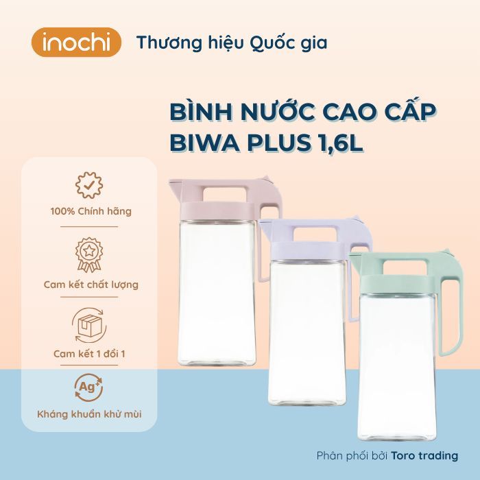 Bình nước cao cấp Biwa Plus | Ron Silicone Chống Rò Nước | Miệng Rộng Dễ Vệ Sinh | Biwa Plus