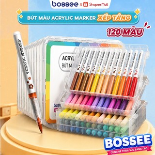 Bộ Màu Acrylic Marker Lông Mềm Xếp Tầng, Bút Màu Maker Diy Trên Nhiều Chất Liệu - Bossee