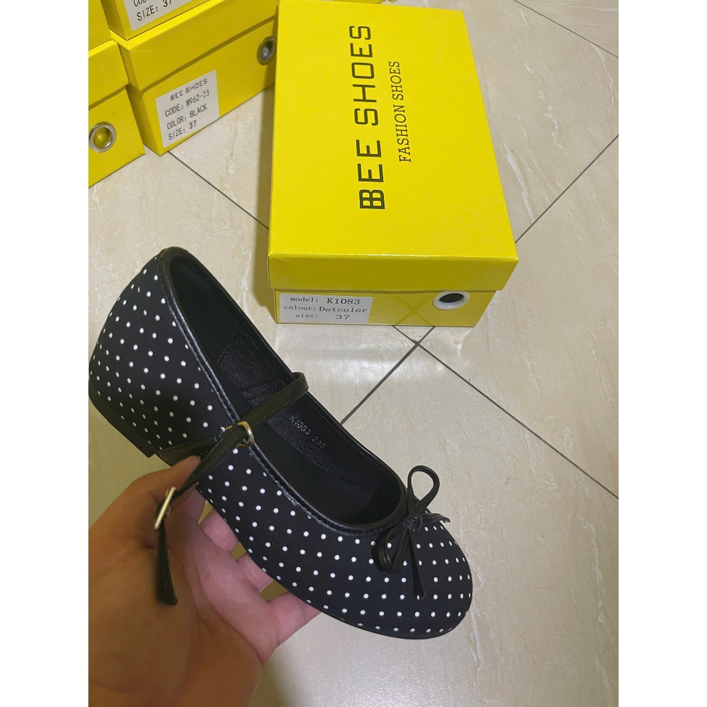 Giày mary jane nữ BEESHOES giày búp bê chấm bi, mũi tròn đế 2 phân sẵn màu đen MJ149