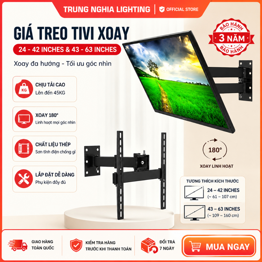 Khung treo tivi xoay 24-42inches và 43-63inches hàng loại 1 chắc chắn