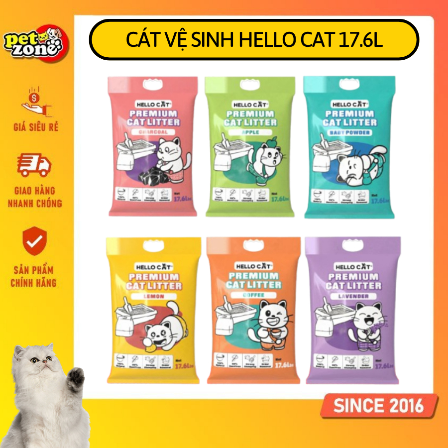 Cát đất sét cho mèo Hello Cat 17,6 Lít - Cát vệ sinh Hello Cat Premium, Terry 18L