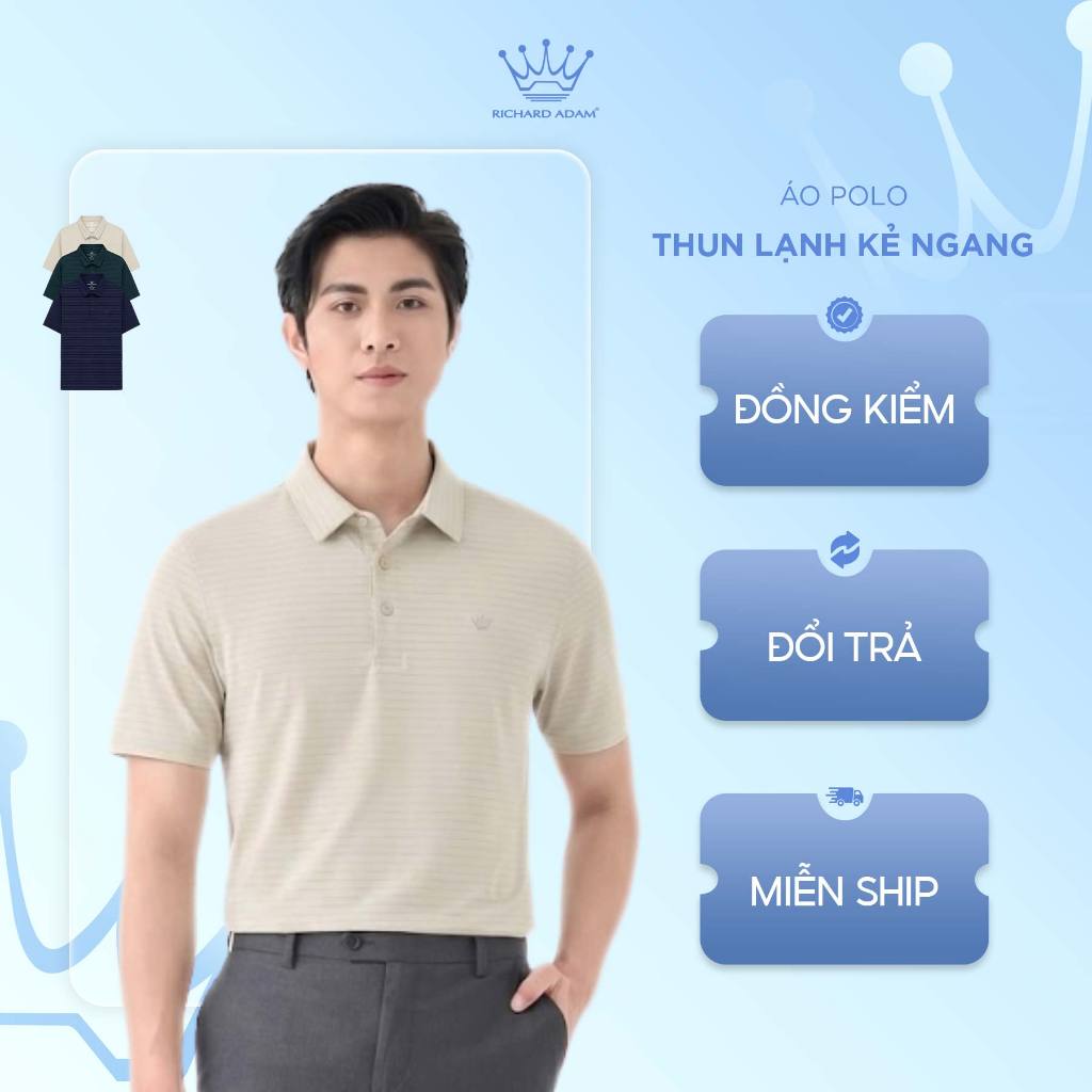 Áo Polo Nam Thun Lạnh Không Đường May Richard Adam Kẻ Ngang Cao Cấp Co Giãn, Form Regular PL050526