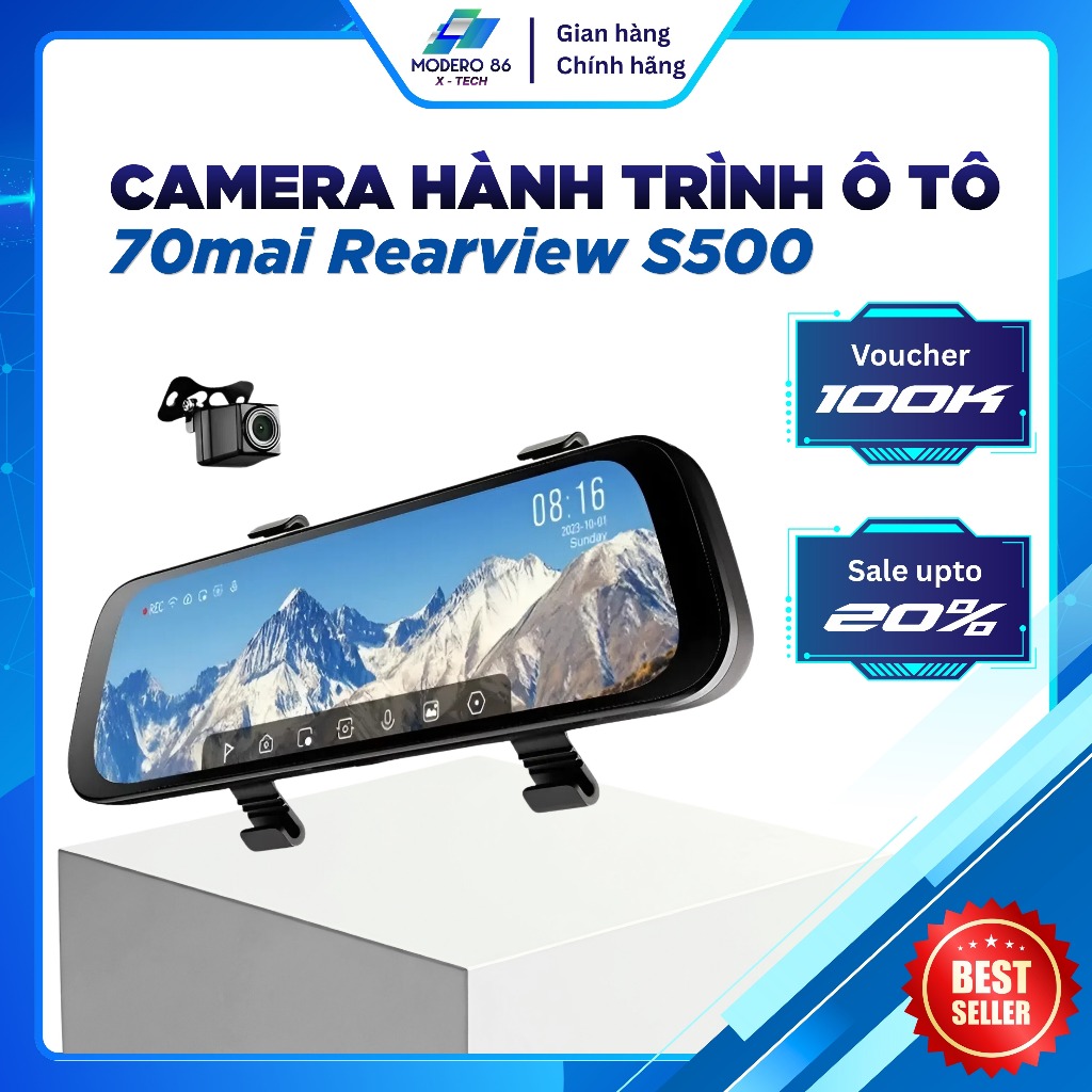 Camera hành trình Gương 70mai Rearview S500 - 3K HDR, phân phối chính hãng - Modero86 X-tech