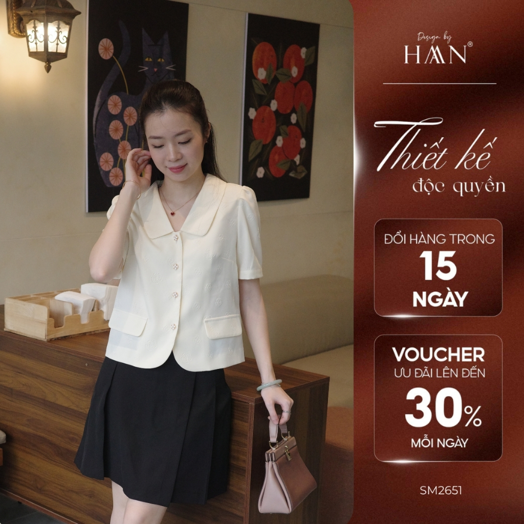 Áo Sơ Mi Công Sở Nữ Họa Tiết Hoa Trà Màu Kem Dịu Dàng Nhã Nhặn HAAN Design SM2651