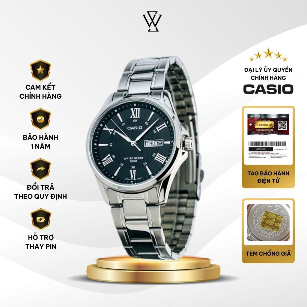 Đồng Hồ Nam Casio MTP-1384D-1AVDF Màu Đen Mật Kính Khoáng 41mm Chống Nước Dây Kim Loại Không Gỉ Chín
