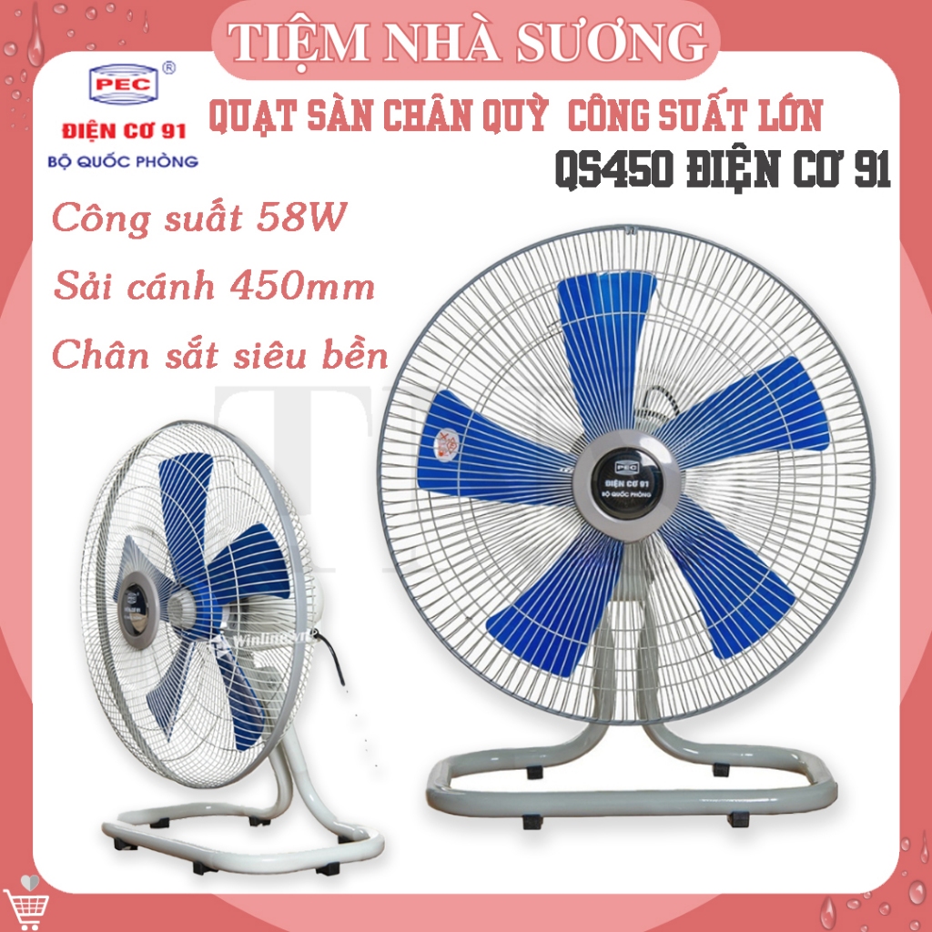 Quạt Sàn Chân Quỳ QS450 Điện Cơ 91 – Quạt Sàn Công Suất Lớn 58W, Sải Cánh 45cm, Gió Mạnh Động Cơ Bền