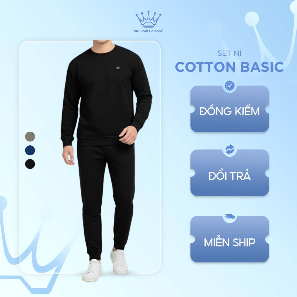 Bộ Đồ Nỉ Nam Richard Adam Cổ Tròn Thể Thao, Vải Cotton Mềm Mại, Co Giãn Thoải Mái BN150825