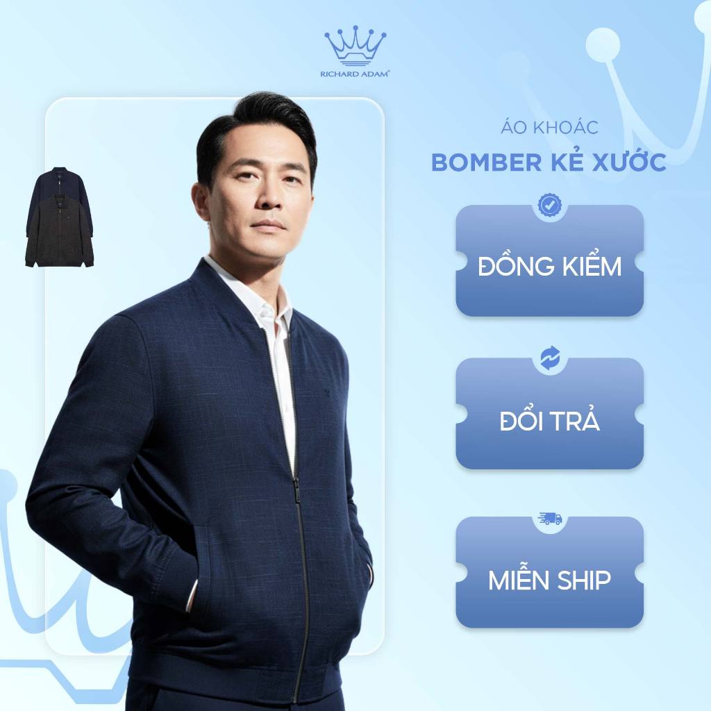 Áo Khoác Gió Bomber Nam Richard Adam, Họa Tiết Kẻ Xước Chính Hãng, Mềm Mại, Thoải Mái BB200925