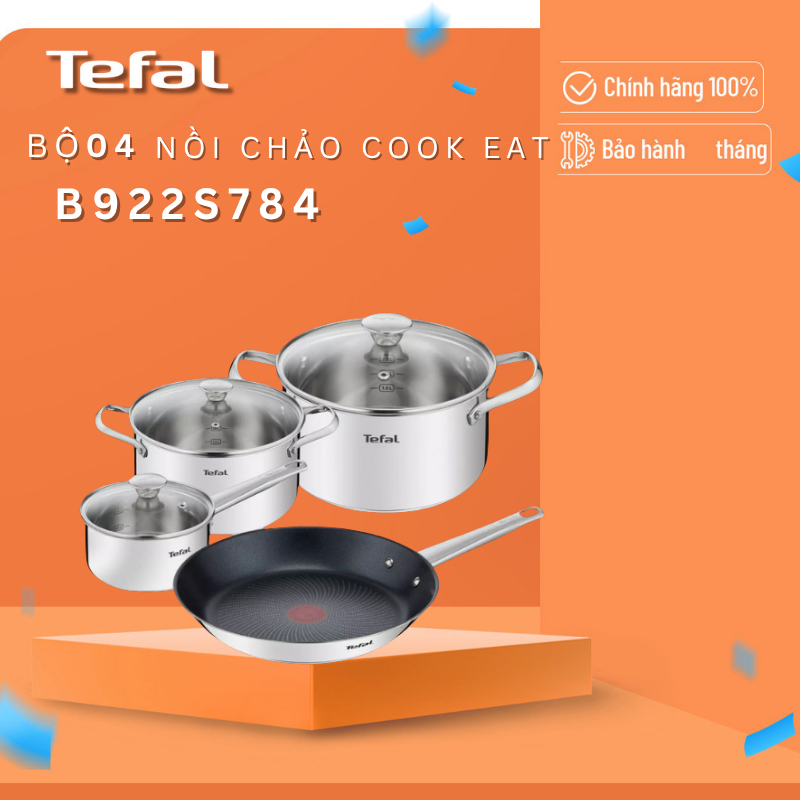 Bộ nồi chảo Inox cao cấp Cook Eat B922S784 (16, 20, 24, 28cm) - Bảo hành chính hãng 02 năm