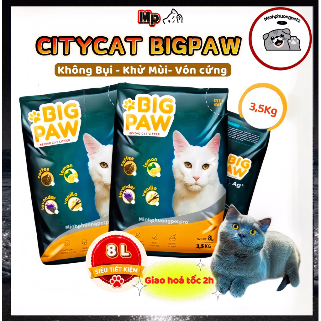 [ Tải 6 bao ] Cát vệ sinh cho mèo citycat Bigpaw cát vệ sinh 8L dùng cho mèo và hamster