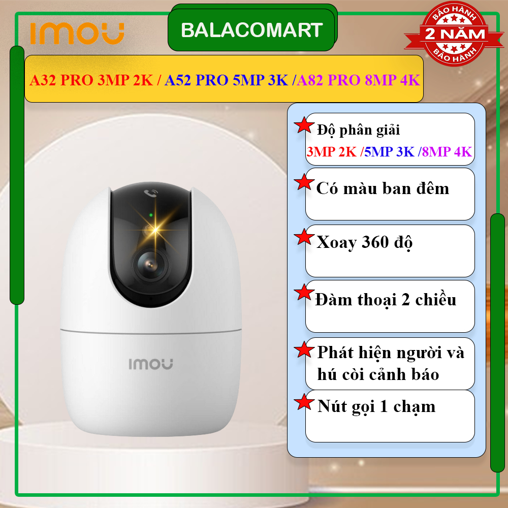 Camera imou trong nhà A32 PRO 3MP 2K/A52 PRO 5MP 3K/ A82 PRO 8MP 4K đàm thoại 2 chiều có màu ban đêm