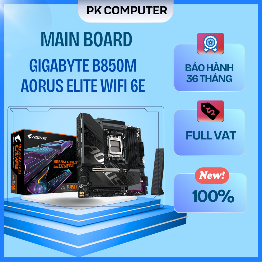 Mainboard Gigabyte B850M AORUS Elite WiFi6E ICE, Trắng, Đen ( Full VAT )