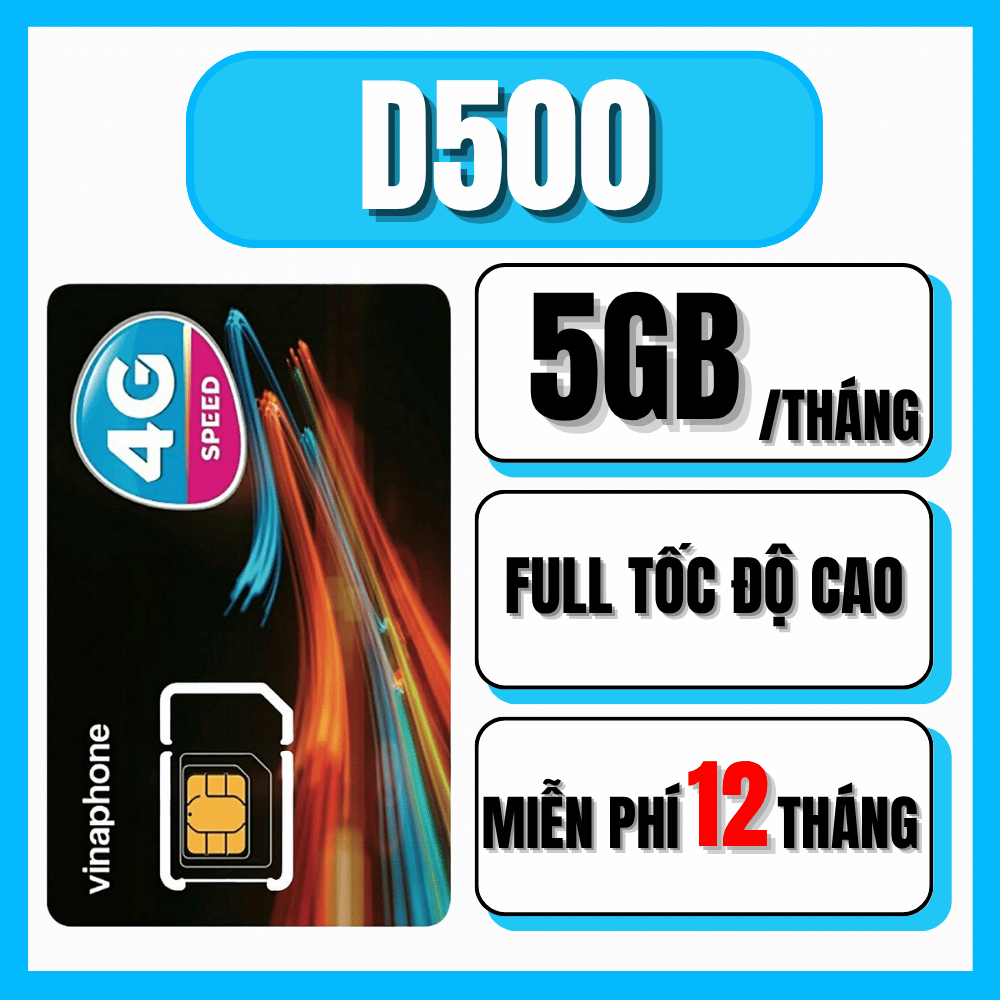 Miễn Phí 12 Tháng | Sim/eSIM VinaPhone D500 Tặng 5GB Tốc Độ Cao Mỗi Tháng | SIM 4G Data Chính Hãng C