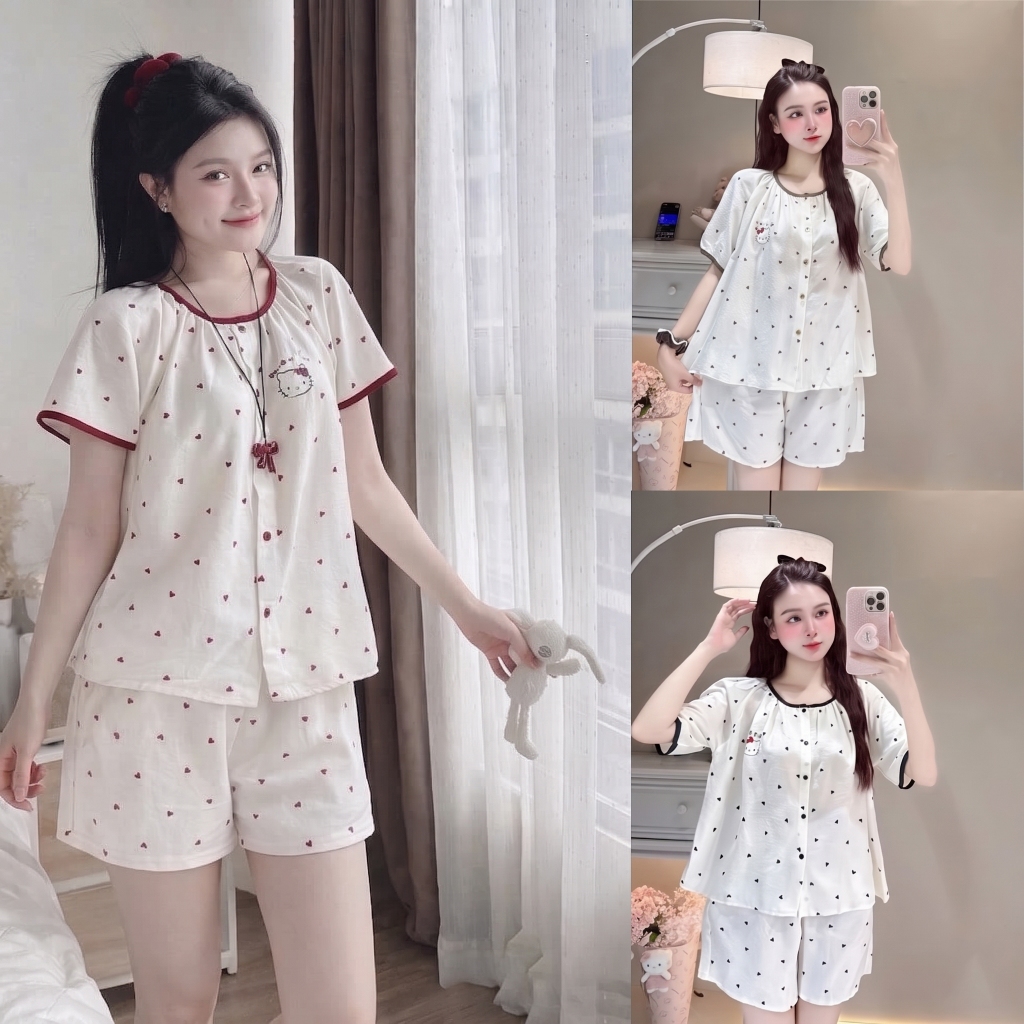 Bộ Đùi Nữ Mặc Nhà Set Nữ Piyama Họa Tiết Trái Tim Chất Vải Mềm Mịn diện đẹp mà thoải mái vô cùng