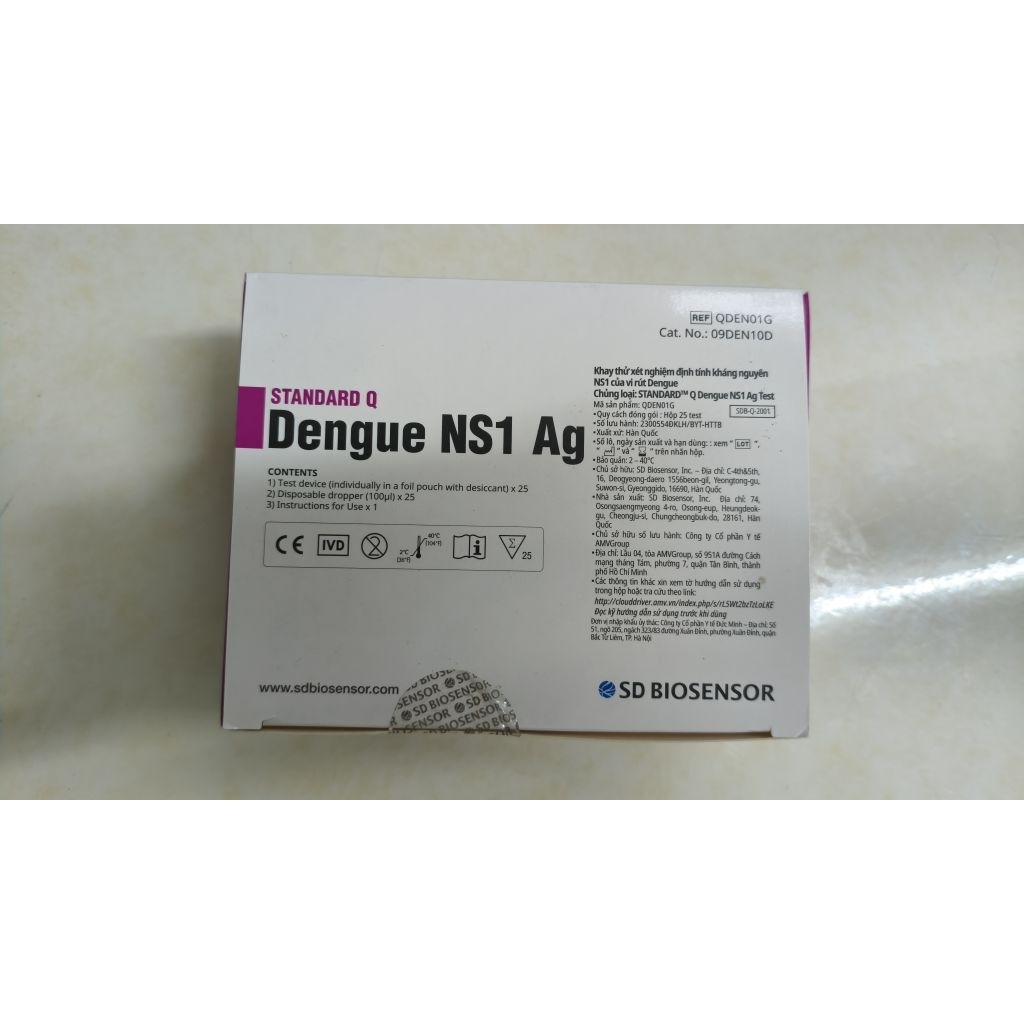 STANDARD™ Q Dengue NS1 Ag Test Hộp 25 Test - Test nhanh sốt xuất huyết ns1 hàn quốc hộp 25 test