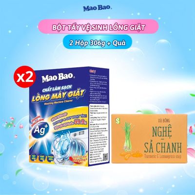 Combo 2 Hộp Bột Vệ Sinh Lồng Máy Giặt Mao Bao 306g Tặng 1 Viên Xà Phòng Tắm Sinh Dươc Nghệ Sả Chanh 110g