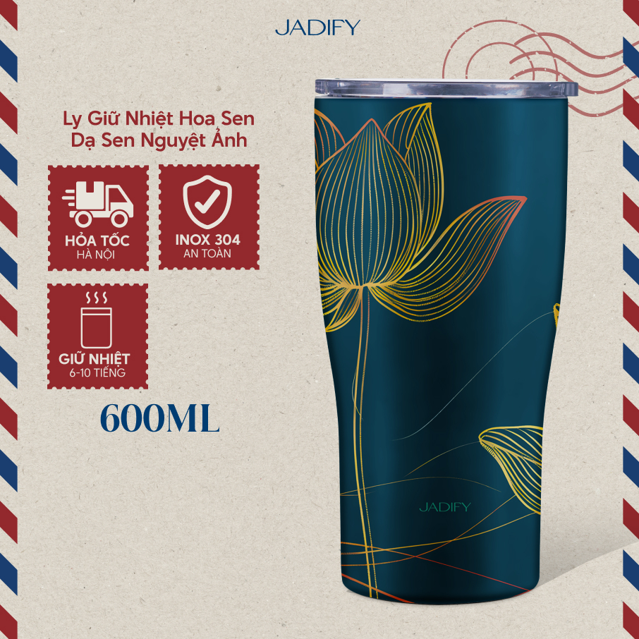 Ly Giữ Nhiệt Hoa Sen - Dạ Sen Nguyệt Ảnh - Classy Cup Midnight – 600ml - Jadify