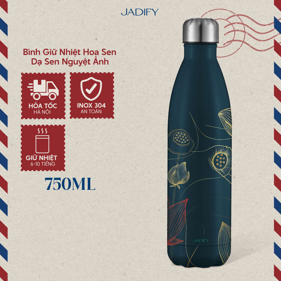 Bình Giữ Nhiệt Hoa Sen - Dạ Sen Nguyệt Ảnh - Wavy Bottle Midnight – 750ml -Jadify