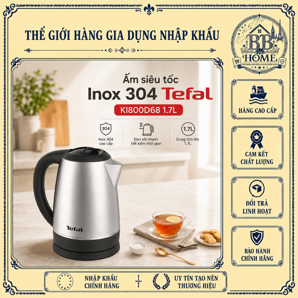 Ấm siêu tốc Inox 304 Tefal KI800D68 1.7L