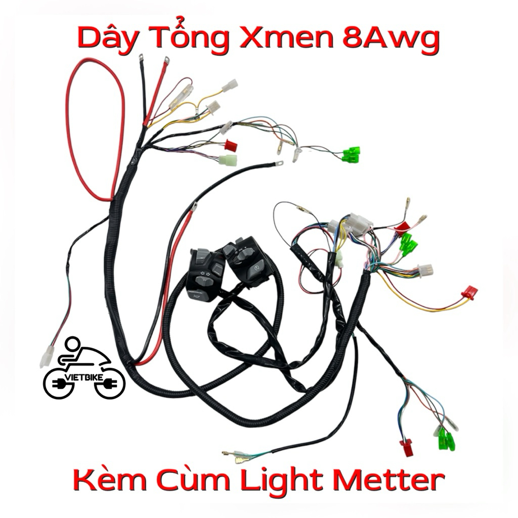 Bộ Dây Điện Tổng Xe Xmen Kèm Cùm Light Master Phát Sáng Giắc IC Votol Như Zin (Đổi Nguồn Phía Sau)