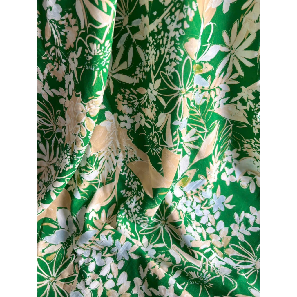Vải linen lụa (linen ướt) xanh hoa, vải Ý An