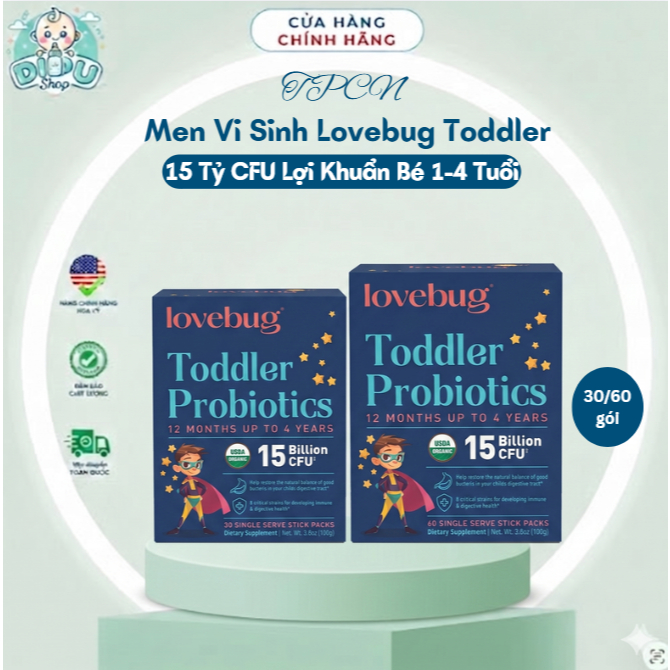 Men vi sinh lovebug Toddler Probiotics 15 tỷ lợi khuẩn cho bé 1 - 4 tuổi