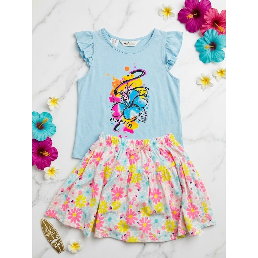 Bộ HM áo cánh tiên+cvay cotton xanh hoa OHANA
