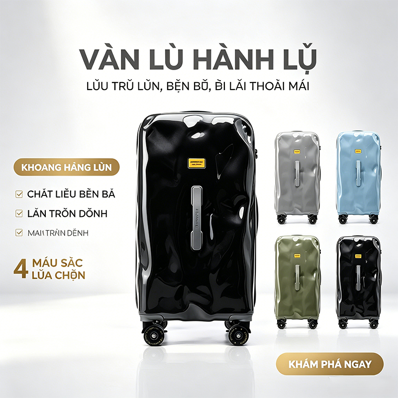 Vali 28 inch, bề mặt bóng, kiểu dáng thể thao, bánh xe giảm xóc êm ái, khóa TSA, vali du lịch dung t