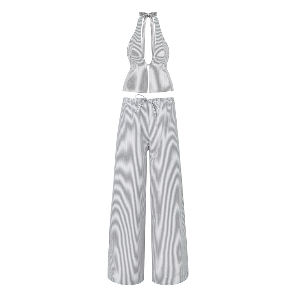 ( SET LINEN ) Set quần LINEN + áo sọc XÁM form cho mùa hè | BAHYCHIC