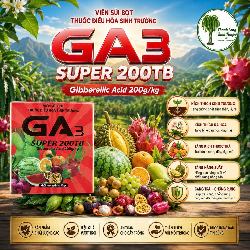 GA3 SUPER 200TB - Viên sủi bọt - Viên 10g/200-400 lit nước