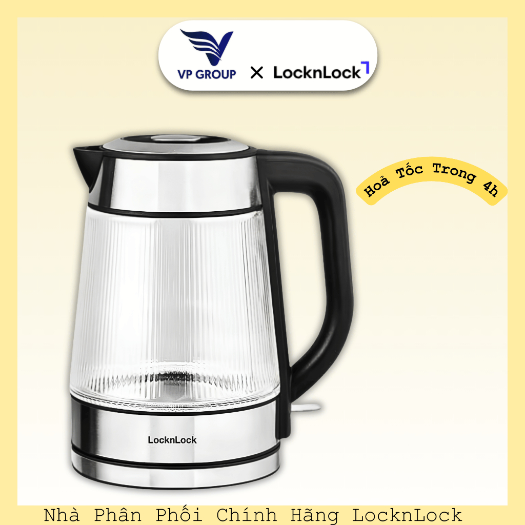 Ấm đun siêu tốc Locknlock chính hãng Glass electric kettle 1.8L- Màu đen, EJK256BLK (VPG)