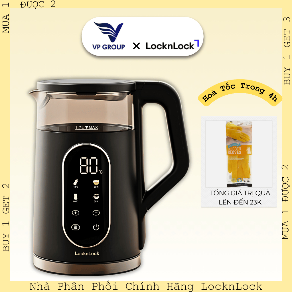 [CHÍNH HÃNG] Ấm đun siêu tốc Locknlock Digital electric kettle 1.7L- Màu đen - EJK286BLK (VPG)
