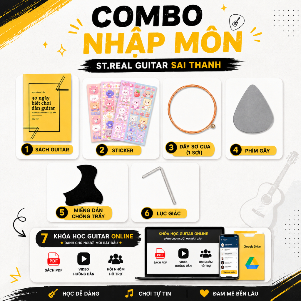 Combo Nhập Môn Phụ Kiện Chơi Guitar Cho Người Mới Bắt Đầu