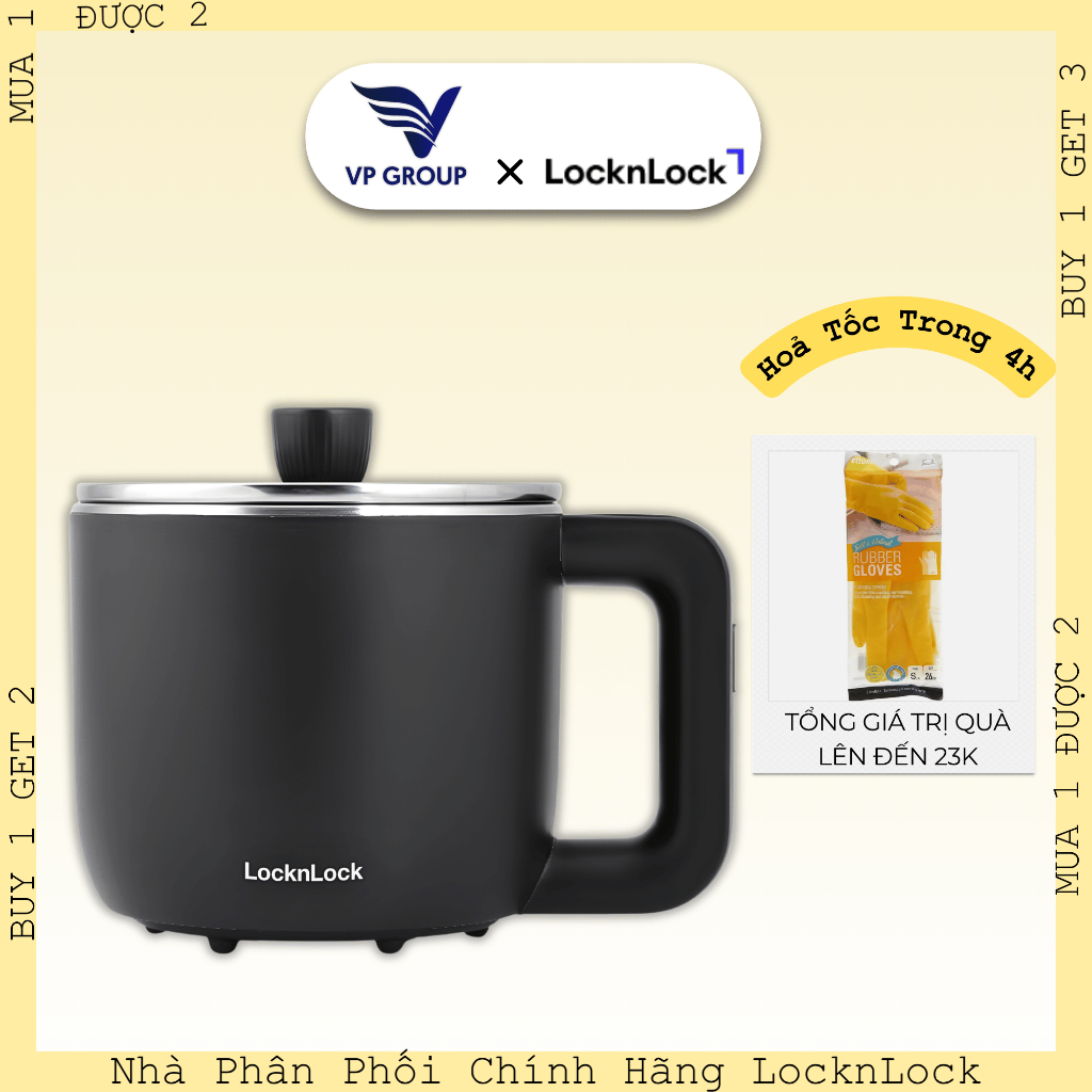 [CHÍNH HÃNG] Nồi điện đa năng LocknLock 0.8L, 220V, 50Hz, 600W - Màu đen - EJP116BLK (VPG)