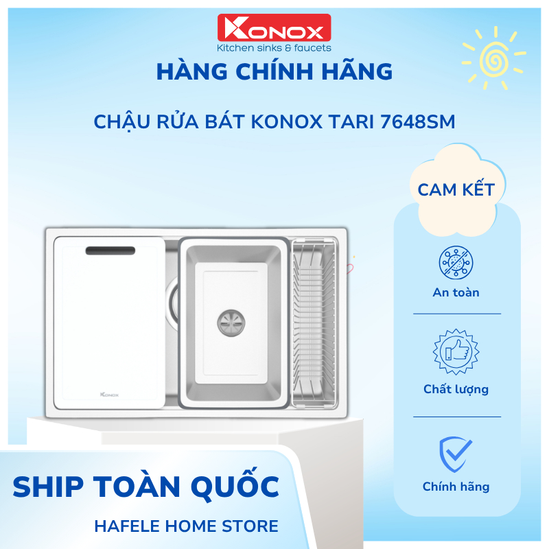 Chậu Rửa Bát Konox Tari 8748SM - Thiết Kế Thông Minh - Bề Mặt Mịn - Bảo Hành 10 Năm