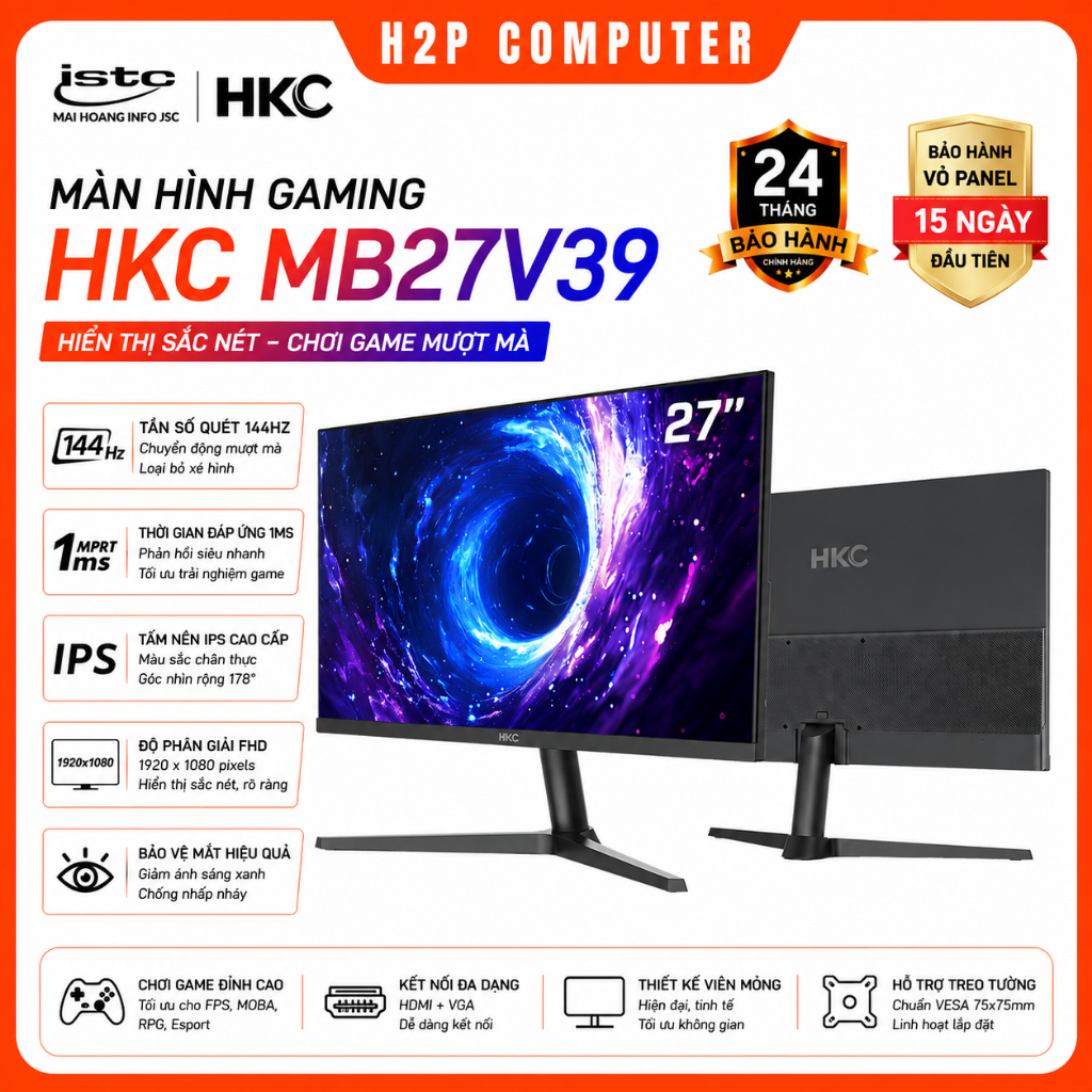 Màn hình máy tính HKC 27 inch IPS FHD 144Hz MB27V39 chơi game văn phòng siêu mượt- Bảo hành 24 T