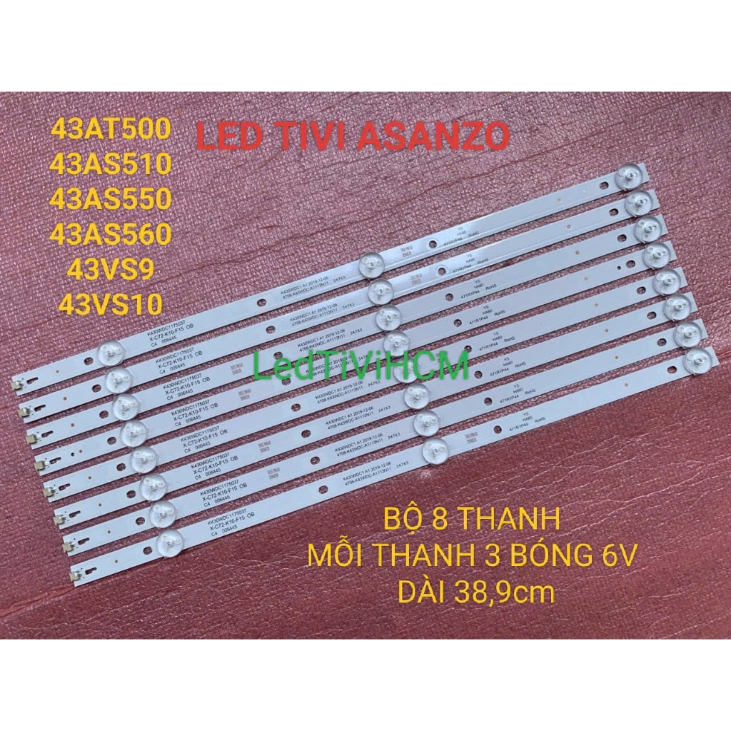 HCM LED TIVI A SANZO 43AT500 AS510 AS560 43AT660 43AS550 43AS510 43AS520 43VS9 43VS10 BỘ 8 THANH