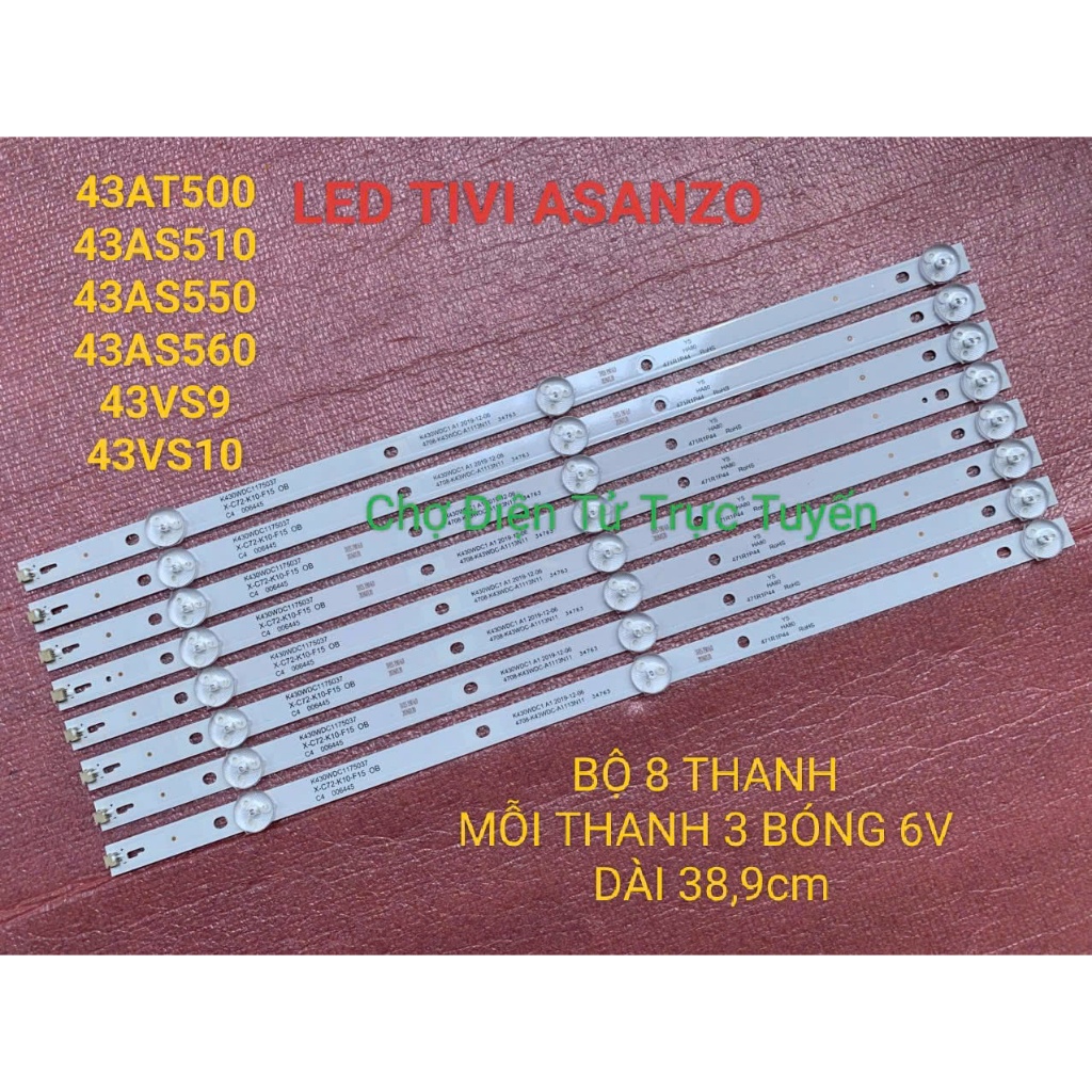 LED TIVI A SANZO 43AT500 AS510 AS560 43AT660 43AS550 43AS510 43AS520 43VS9 43VS10 BỘ 8 THANH